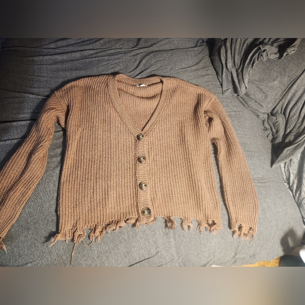 Maurices Brown Frayed Hem Cardigan